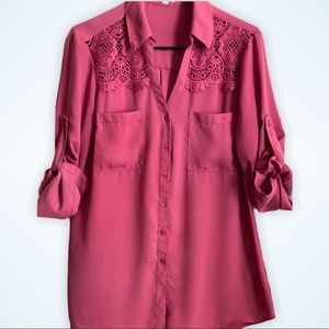 EXPRESS Women’s Rose Pink Blush Button-Up Blouse - Work  - Office Wear - Dressy